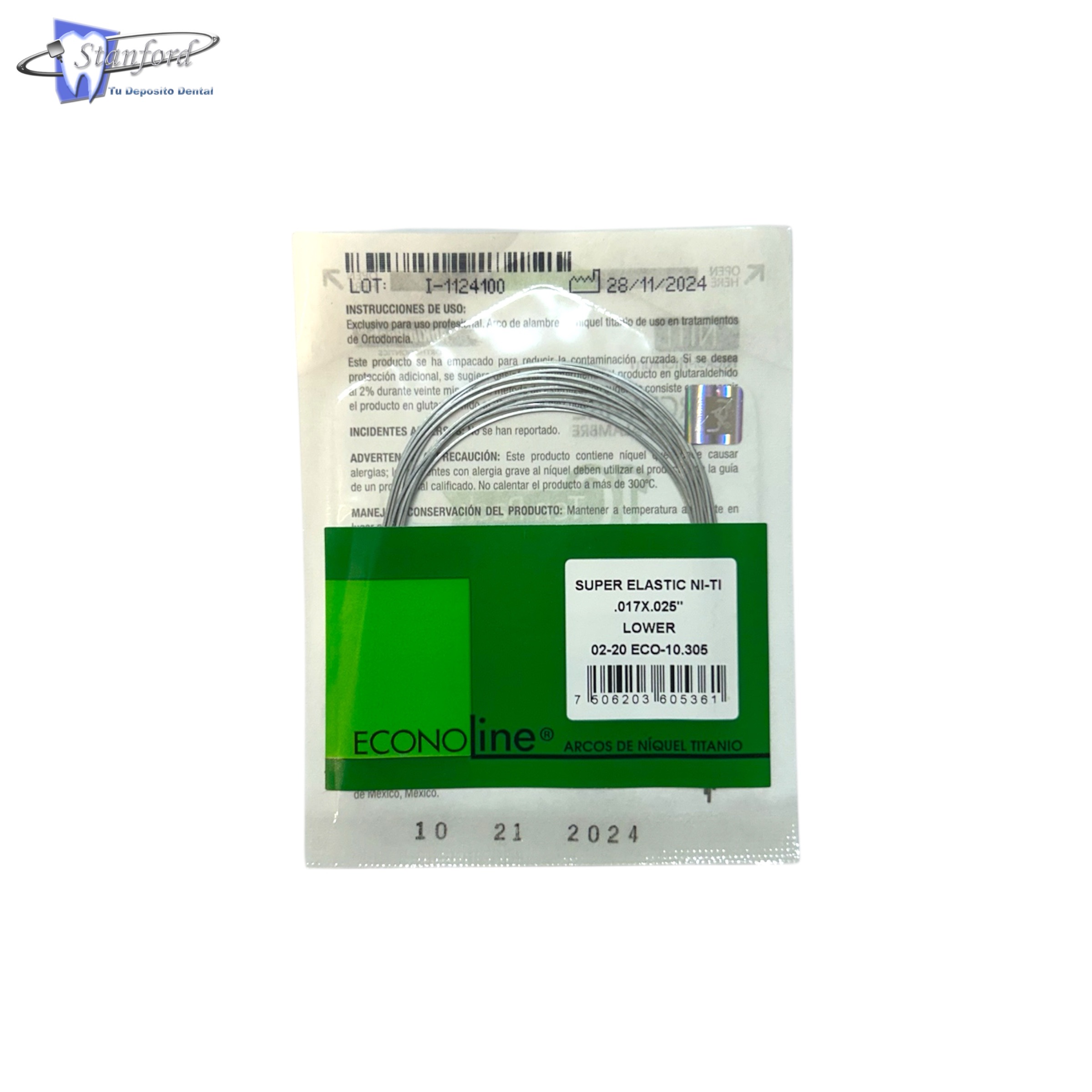 Arco Ni-Ti Econoline .017 X .025 L Paq. C/10 Pzas.