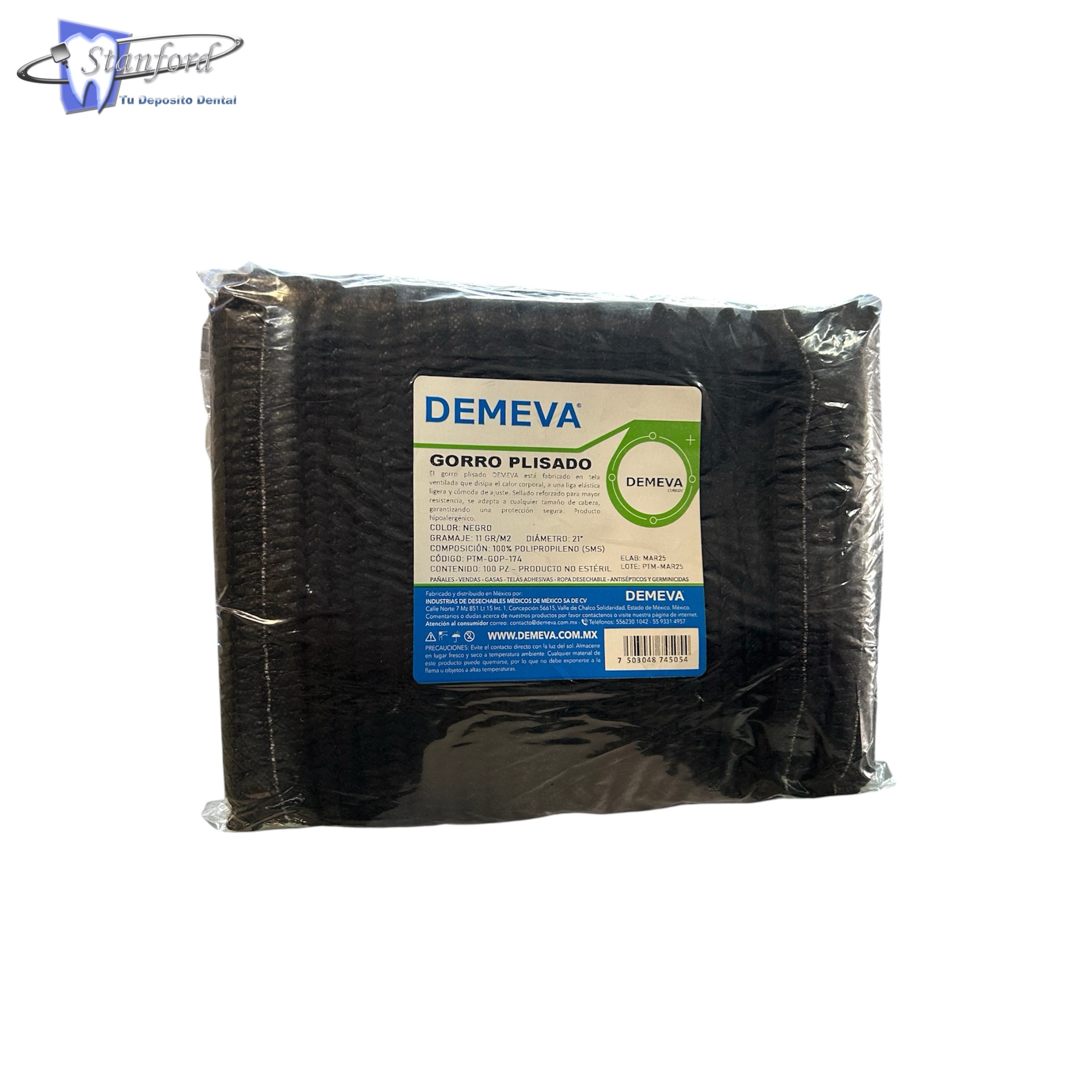 Gorro Plisado Negro 100 Pz Demeva Classic