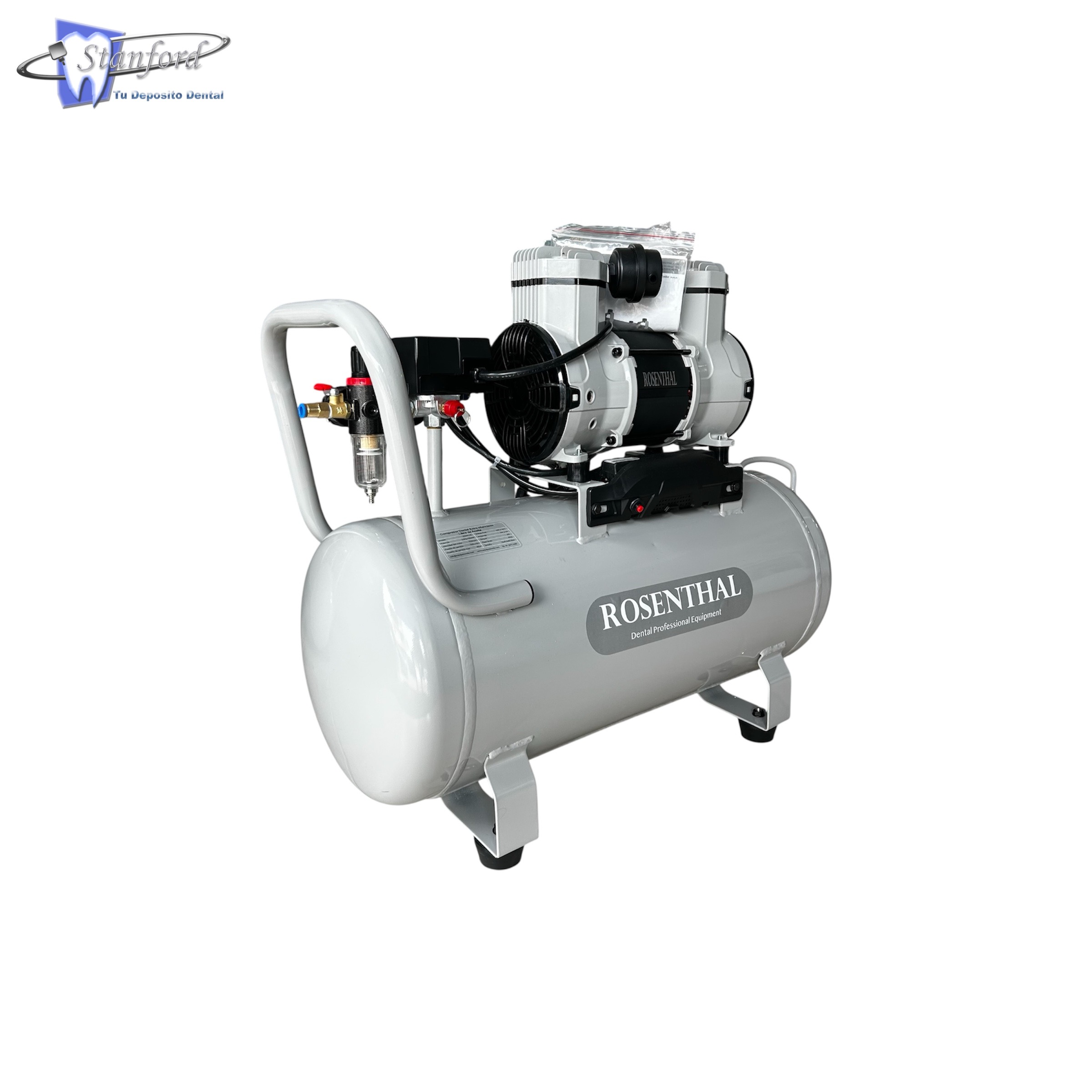 Compresor Dental Rosenthal Professional Libre De Aceite 2 Hp 60L Horizontal Motor Embobinado En Aluminio