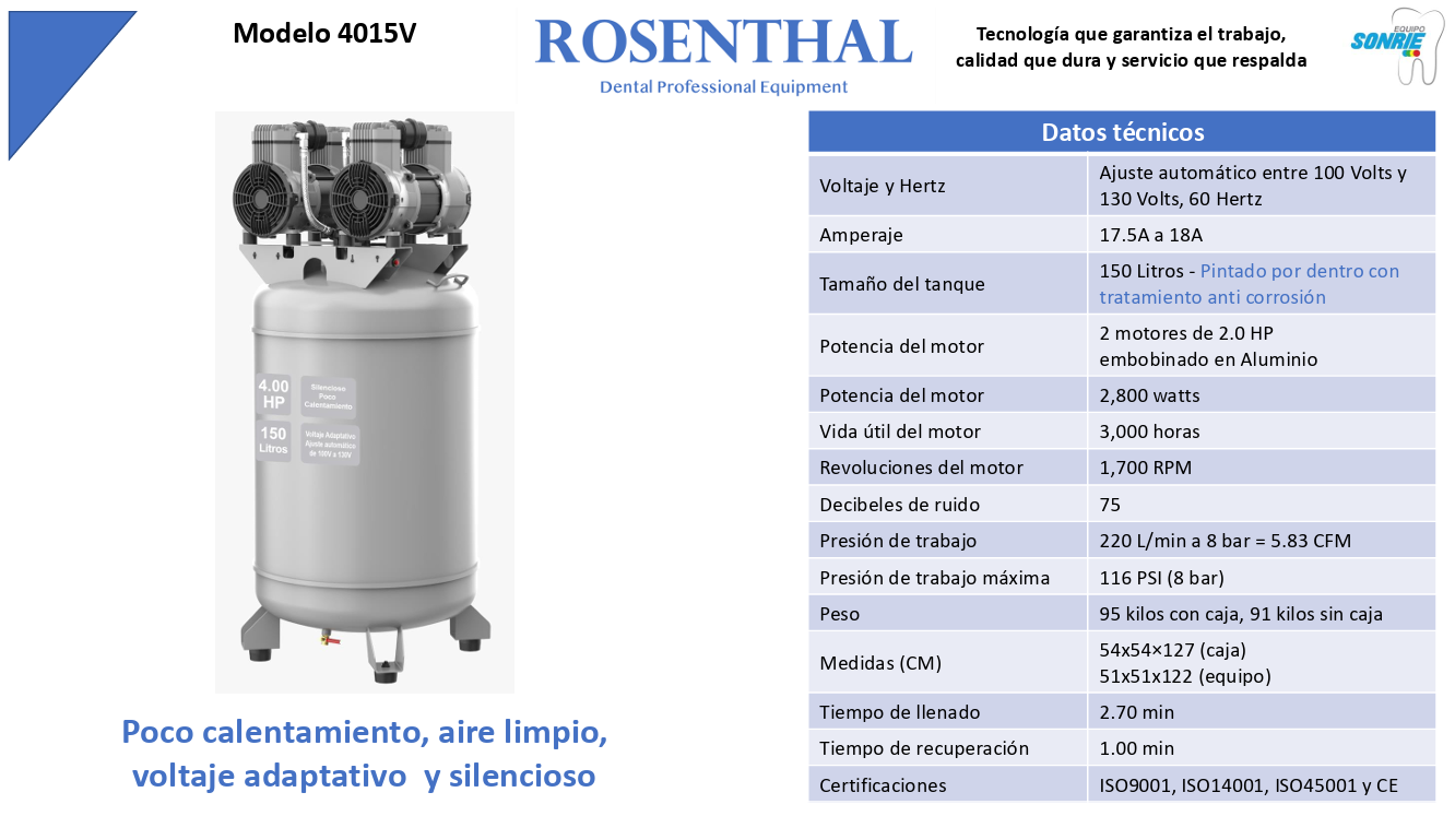 Compresor-Silencioso-ROSENTHAL-con-Control-Digital-4HP-150L-Horizontal-deposito-dental-stanford-irapuato